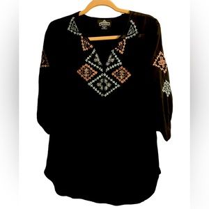 Black 3/4 sleeve with embroidering on front and sleeves